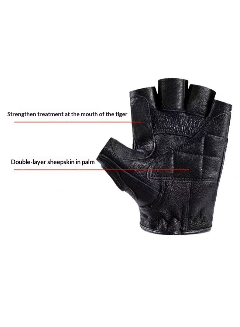 HYH Men's Genuine Sheepskin Half Finger Gloves, Non-Slip Tactical Gloves for Motorcycle Riding, Driving & Outdoor Training, All-season Leather Fingerless Gloves - Image 3