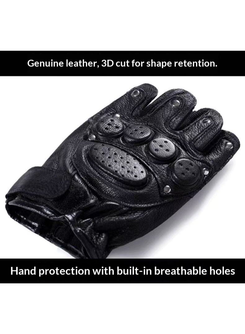 HYH Men's Genuine Sheepskin Half Finger Gloves, Non-Slip Tactical Gloves for Motorcycle Riding, Driving & Outdoor Training, All-season Leather Fingerless Gloves - Image 4