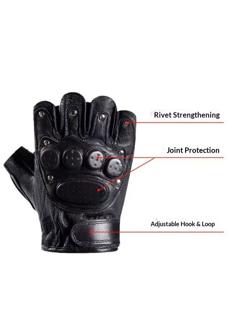 HYH Men's Genuine Sheepskin Half Finger Gloves, Non-Slip Tactical Gloves for Motorcycle Riding, Driving & Outdoor Training, All-season Leather Fingerless Gloves - Image 5