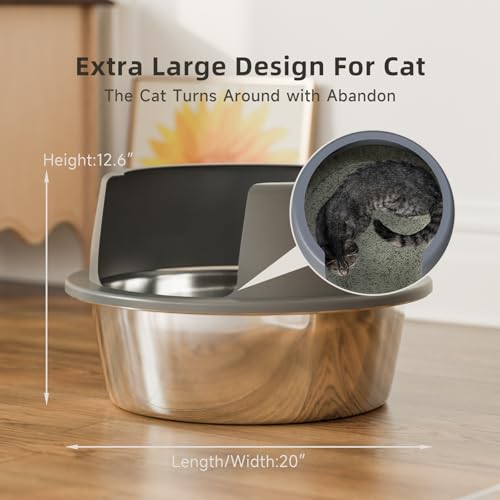 Booche Round HighSided Stainless Steel Cat Litter BoxStainless Steel Litter Box with LidExtra Large BoxEasytoClean Metal Litter Pan for Cats - Image 3