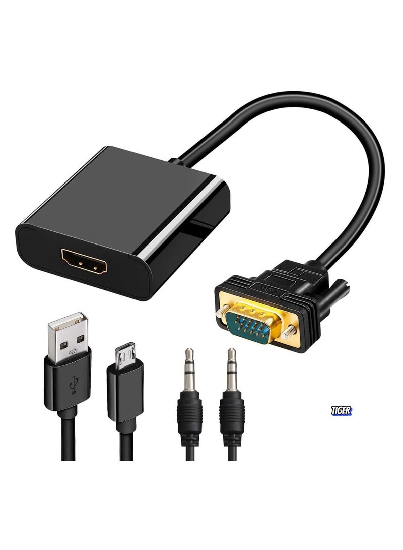 TIGER VGA to HDMI Adapter, 1080P VGA Male to HDMI Female Converter for Computer, Desktop, Laptop, PC, Monitor, Projector, HDTV – Full HD 1080P Output, Plug-and-Play, Audio Support - Image 1