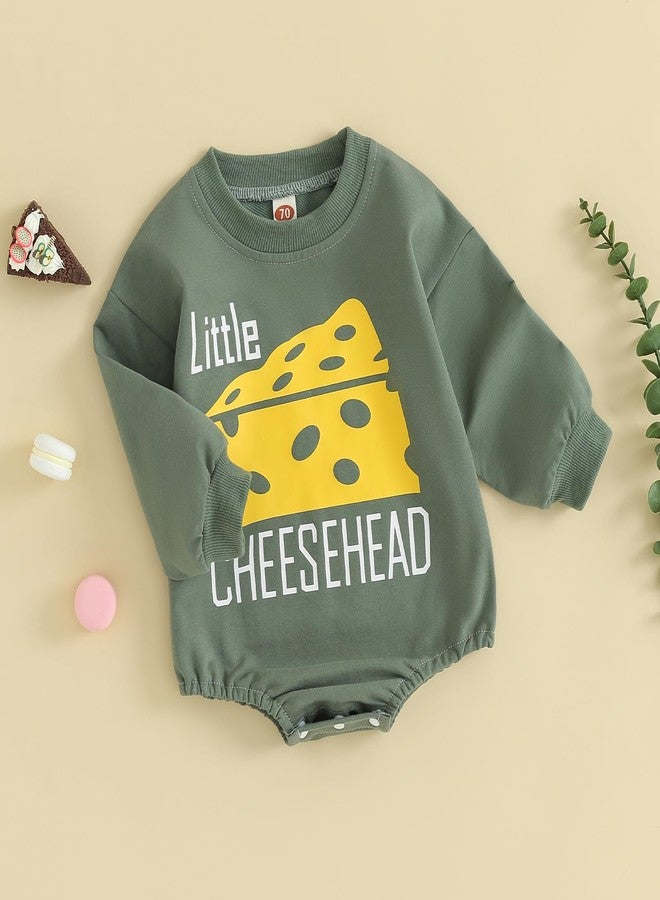 SAYOO Newborn Baby Boy Girl Football Outfit Game Day Sweatshirt Romper Long Sleeve Pullover Bodysuit Fall Winter Clothes (Green, 6-12 Months) - Image 2
