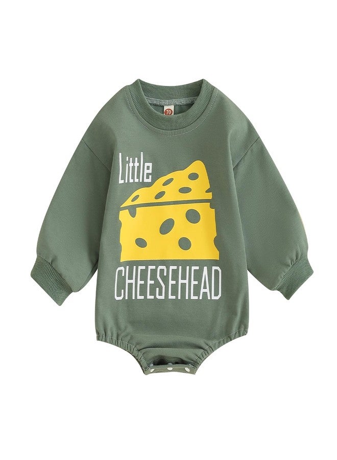 SAYOO Newborn Baby Boy Girl Football Outfit Game Day Sweatshirt Romper Long Sleeve Pullover Bodysuit Fall Winter Clothes (Green, 6-12 Months) - Image 1