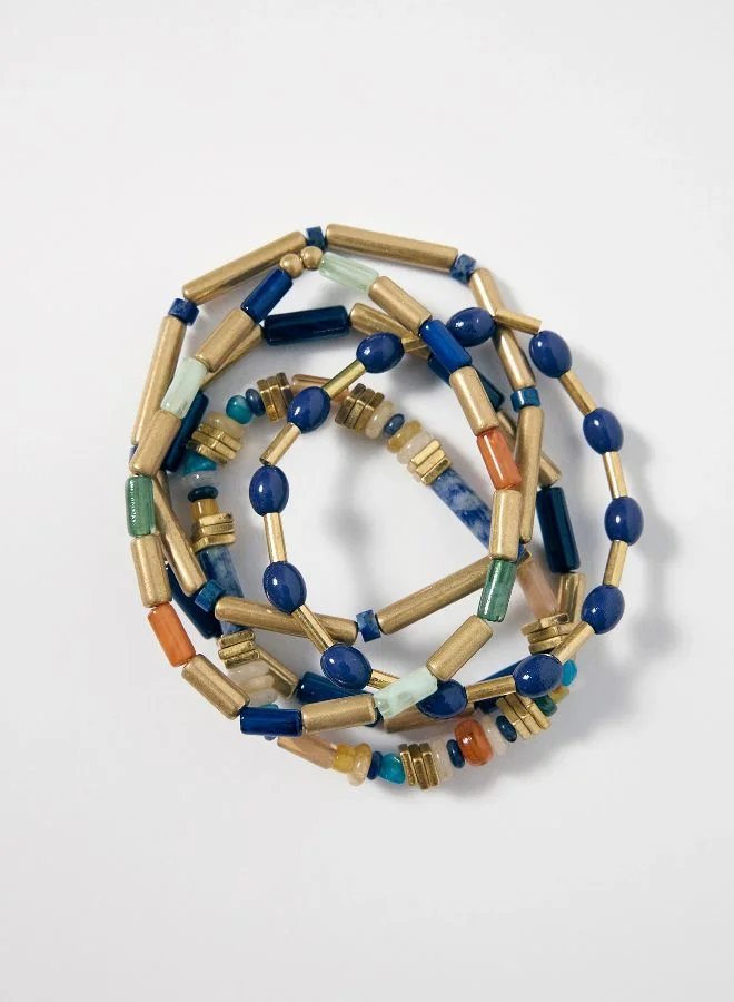 Set Of Elastic Bracelets With Stones