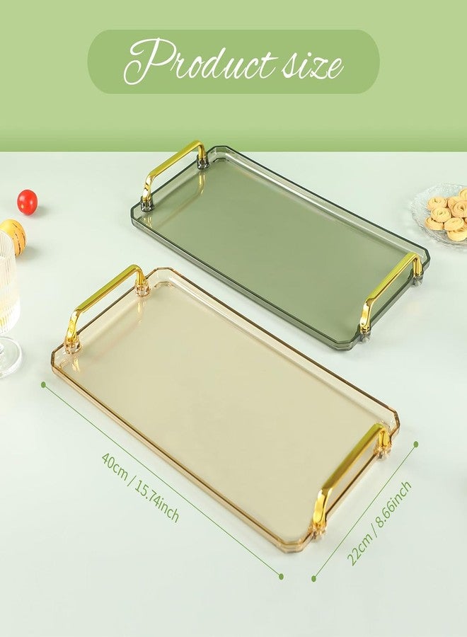 BERGFBV Acrylic Serving Tray with Handles, 16x9 Inch Ottoman Tray, Spill-Proof Coffee Table Tray for Couch, Bedroom & Countertop Decor (Green) - Image 2