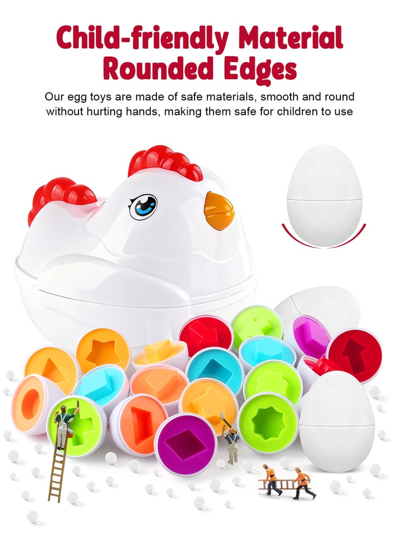 URbazaar Matching Eggs Montessori Toy for Toddlers 1-5 Ages – 12 Pcs Shape & Color Puzzle in Chicken Case – Educational Baby Toys for Girls & Boys – Learning Toys and Games for Kids Ages 1 2 3 4 5 - Image 3