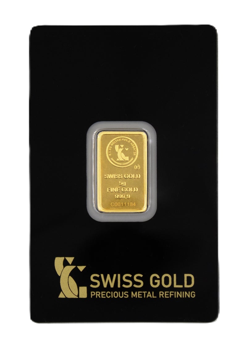 Swiss gold - SWISS GOLD 5 Grm Gold Bar Fine Gold 999.9 Purity 24KT- 5 gram - Image 1