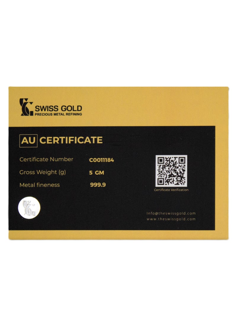 Swiss gold - SWISS GOLD 5 Grm Gold Bar Fine Gold 999.9 Purity 24KT- 5 gram - Image 1