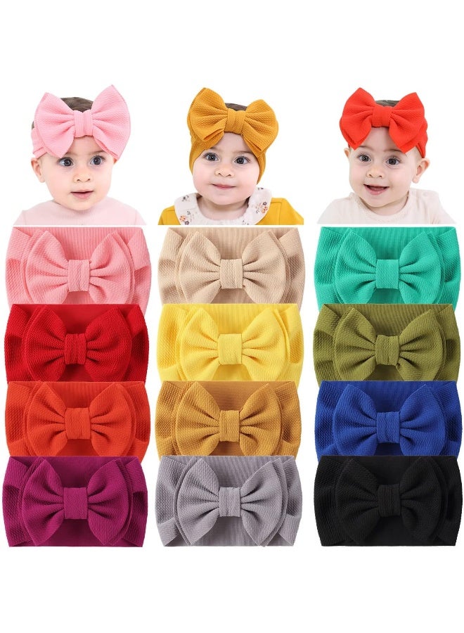 Cinaci 12 Pack Solid Stretchy Wide Headbands with Big Knot Bow Headwraps Hair Accessories for Baby Girls Infants Toddlers Kids - Image 1