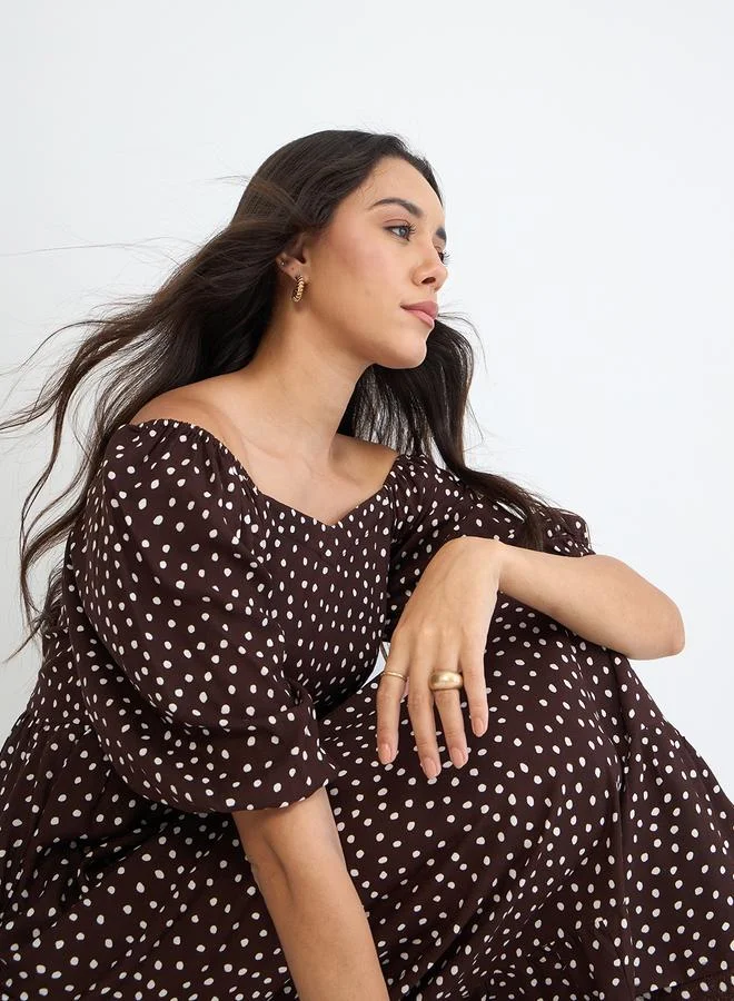 Femmella  Women Brown Polka Sweetheart Neckline Maxi Dress for Women | Best Price UAE