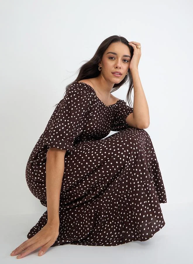 Femmella  Women Brown Polka Sweetheart Neckline Maxi Dress for Women | Best Price UAE
