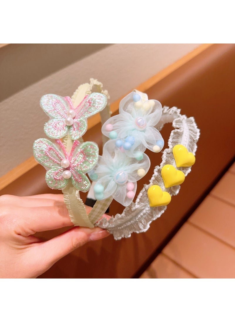 Loquat Adorable erfly Knot Hairband Baby Hair Ties Anti-slip Comfortable Children Heart Shaped Hair Clip Headwear Floral Pattern 2#l green headband 3-piece set
