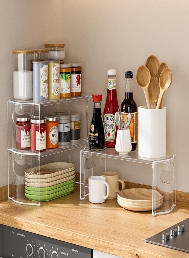 MIUKAA Cabinet Organizer Shelf, Set of 4 Kitchen Counter Shelves, Clear Stackable Spice Organization for Cabinet for Mug Spice Bottles Bowl Organizers （11.8 x 5.9 x 5.1 inch） - Image 2
