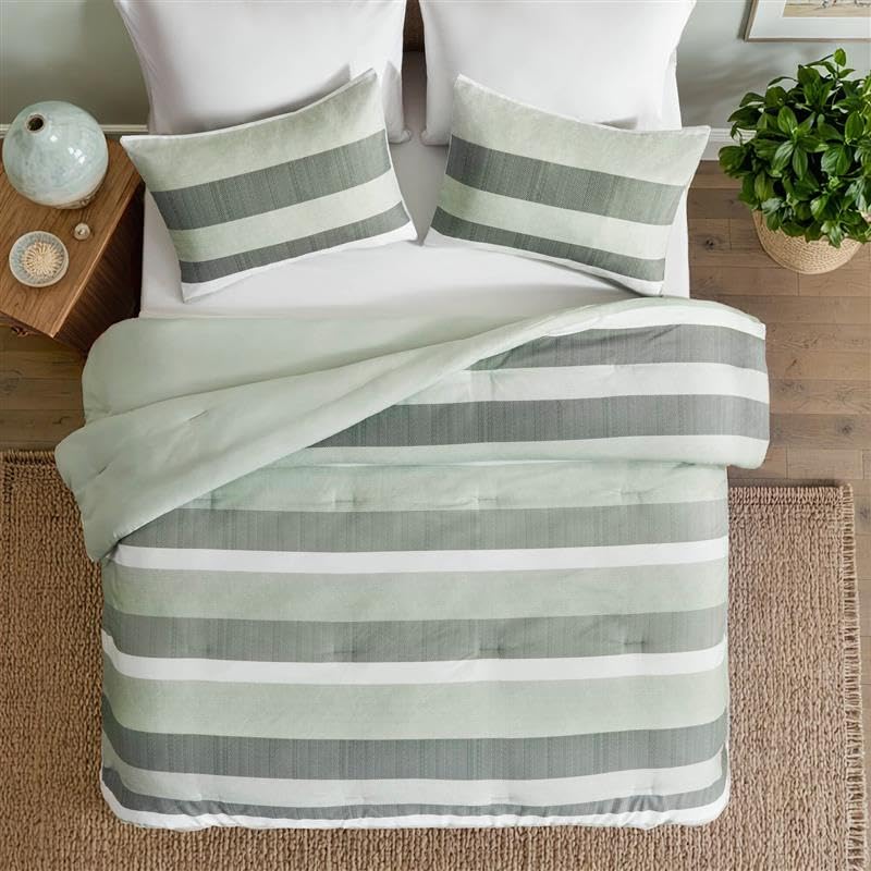 Regency Heights King Comforter Set, 3 Pieces Striped Bed Set, Soft Brushed Microfiber Reversible Bedding Set for All Season, Lightweight & Breathable Bedding Set with Comforter & Shams, Sage Green - Image 2