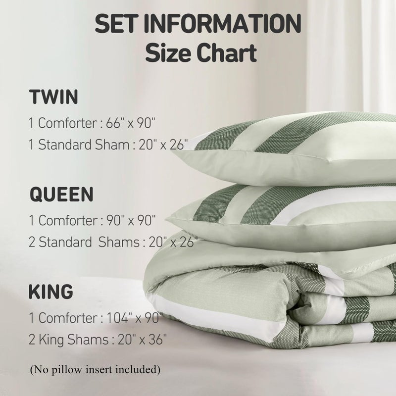 Regency Heights King Comforter Set, 3 Pieces Striped Bed Set, Soft Brushed Microfiber Reversible Bedding Set for All Season, Lightweight & Breathable Bedding Set with Comforter & Shams, Sage Green - Image 5
