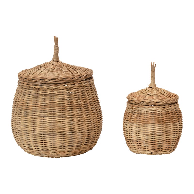 Creative Co-op Creative CoOp HandWoven Wicker Baskets with Lids Set of 2 