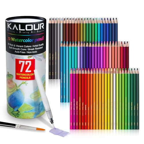 KALOUR 72-Color Professional Watercolor Pencils Set with Brush and Water Brush Pen, Hexagonal Shape, Blendable Wet or Dry, Water-Soluble Colored Pencils for Artists and Beginners - Image 1