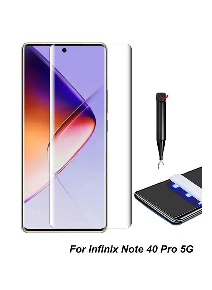 We are pleased to offer a curved ZC Glass Screen Protector featuring Full UV Glue and LED Lamp Curing, Delicate Touch, and Anti-Explosion Finger Print UnLock for Infinix Note 40 Pro 5G - Image 1