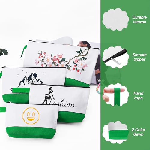 Sinzip 10 Pieces Cotton Canvas Makeup Bag with Bottom and Strap MultiPurpose Cosmetic Bag with Zipper Travel Toiletry Pouch Blank DIY Craft Bag WhiteGreen S - Image 3