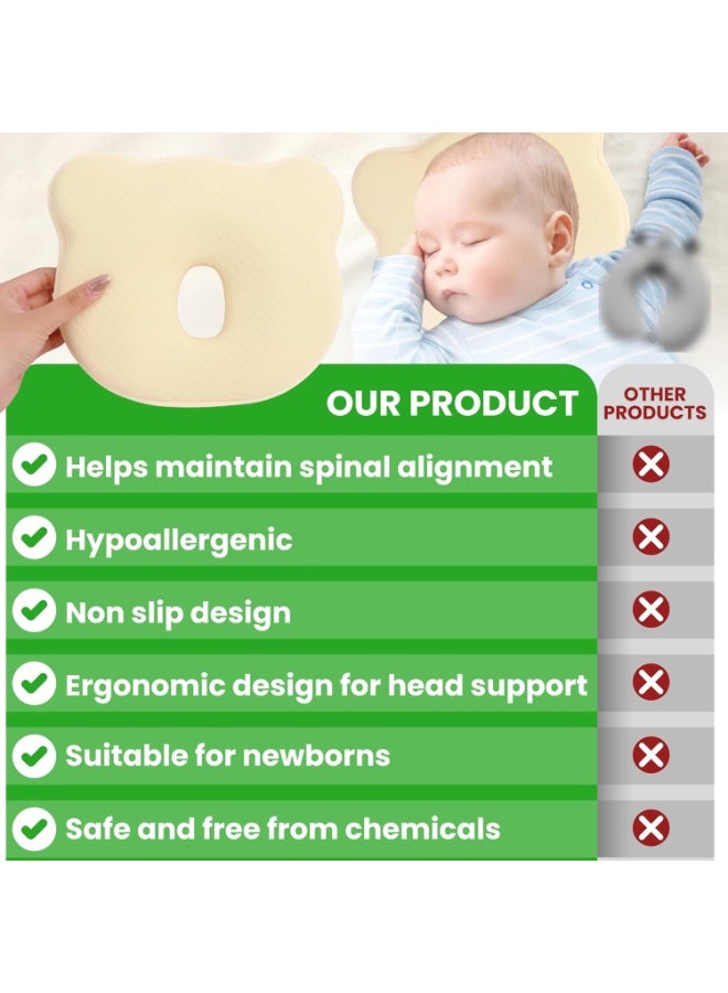 Premium Unisex Memory Foam Portable Baby Pillow Hypoallergenic Prevent Flat Head Neck Support for Infant Sleeping Soft and Cozy Breathable for Bebe Travel - Image 4