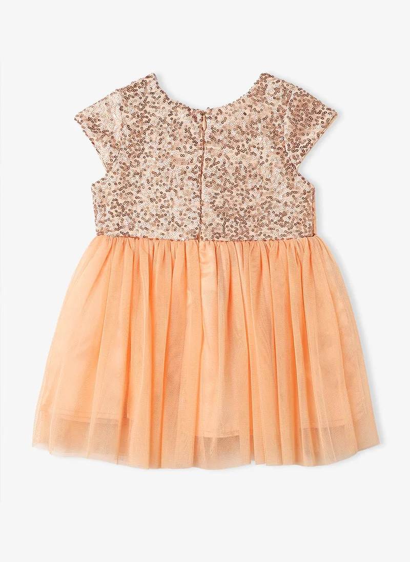 Nautinati Nautinati Girls' Sequin Mesh Sleeveless Knee Length Party Frock