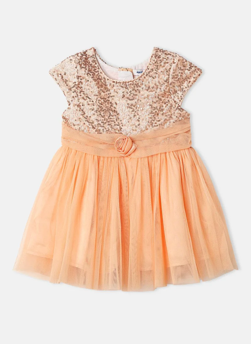 Nautinati Nautinati Girls' Sequin Mesh Sleeveless Knee Length Party Frock