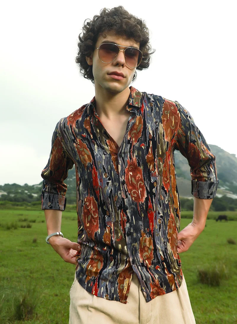 كامبوس سوترا قميص رجالي بأوراق شجر متعددة الألوان باهتة