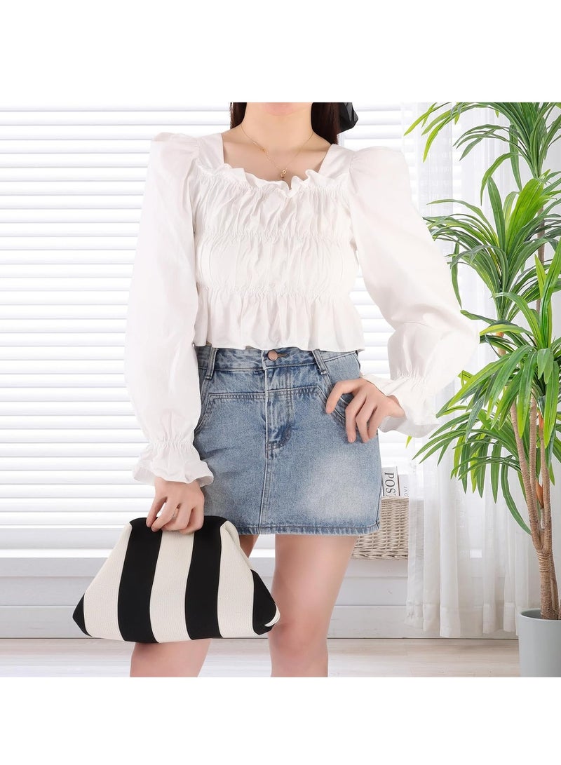 KASTWAVE Colorblock Clutch Purse, Summer Woven Crochet Purses, Beach Dumpling Clutch, Crochet Handbag, Ruched Cloud Clutch Bag for Party, Casual Colorblock Bag - Image 4