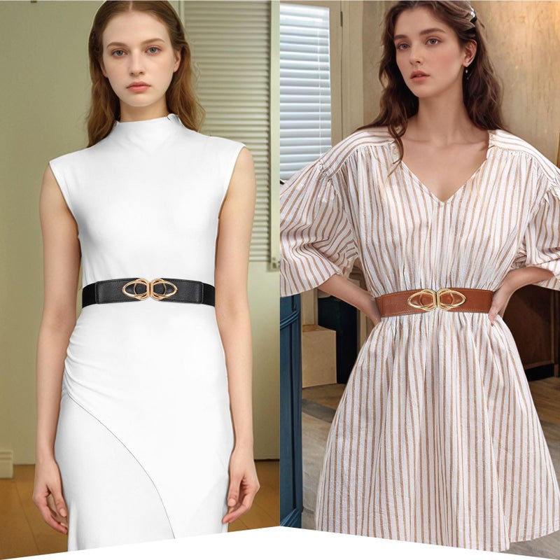 WERFORU Women Elastic Belts,Skinny Stretch Vintage Fashion Waistband for Dress with Gold Buckle 4 Pack 1.5" Width - Image 4