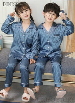 DUNISO 2 PCS kids Soft Pajamas Set Long Sleeve Silky Sleepwear Loungewear Button-Down Night Suit Home Wear Set for Summer Soft Loose Prints Nightwear for Girls and Boys  - Image 2