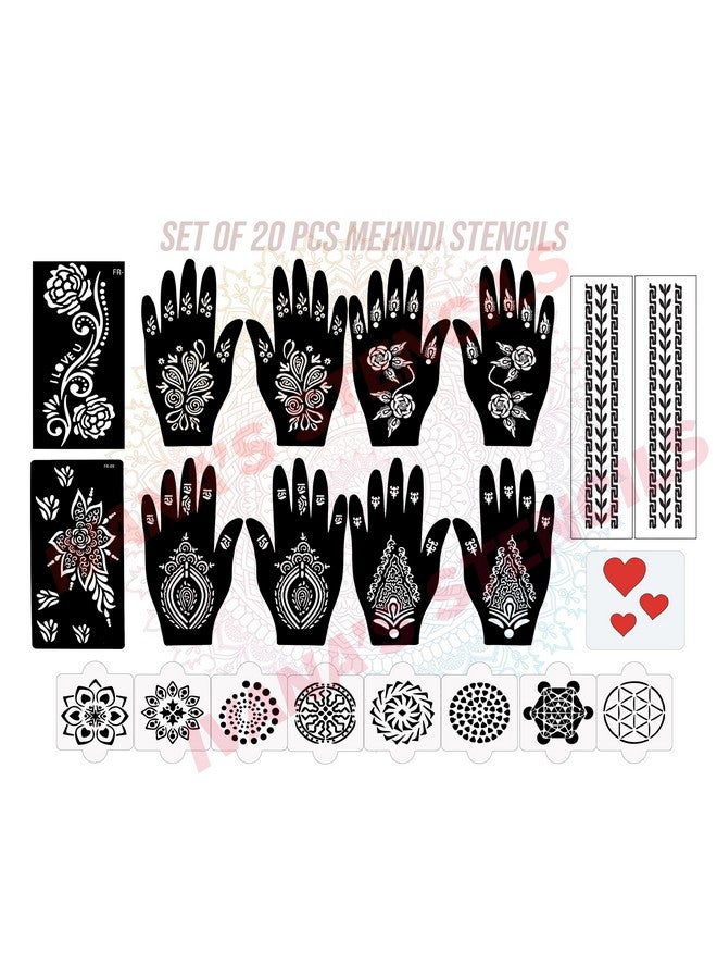 ivana's Set Of 20 Pcs Combo Pack, Reusable Mehandi Design Sticker Stencils For Both Hand | Mehandi Art Passion Tools Bridal | Quick And Easy To Use, For Girls, Women, Kids & Teen, D-2260 - Image 1