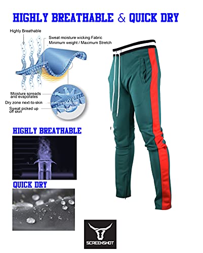 SCREENSHOT Men's Athletic Fitness Slim Fit Workout Track Pants BASIC S41700-Green-XLarge - Image 2