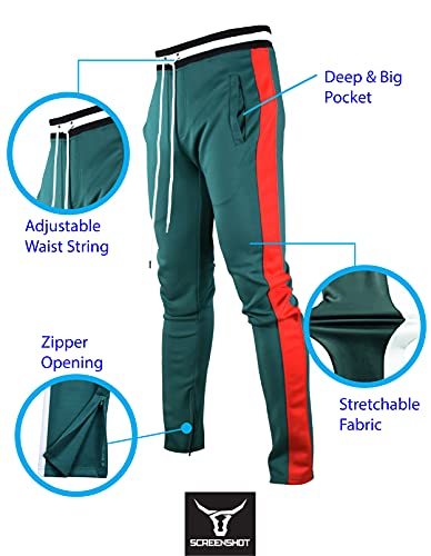 SCREENSHOT Men's Athletic Fitness Slim Fit Workout Track Pants BASIC S41700-Green-XLarge - Image 3
