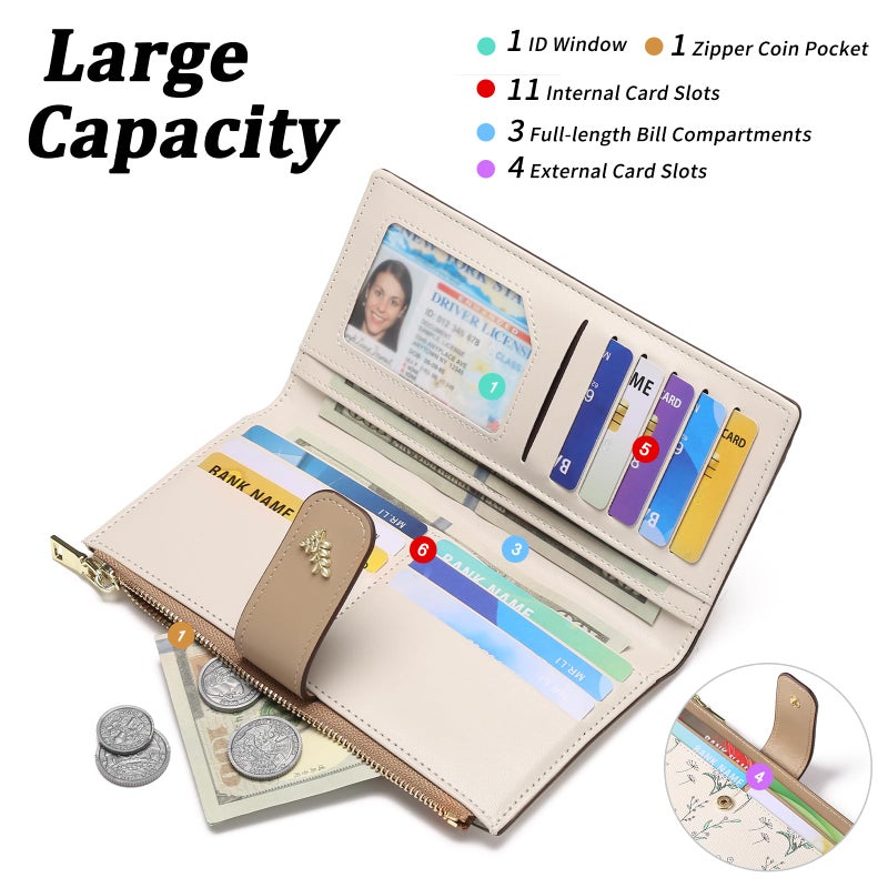 GAEKEAO Womens Wallet Slim Thin RFID Blocking Floral Vegan Leather Card Holder Bifold Long Ladies Wallet with Zipper Pocket - Image 2