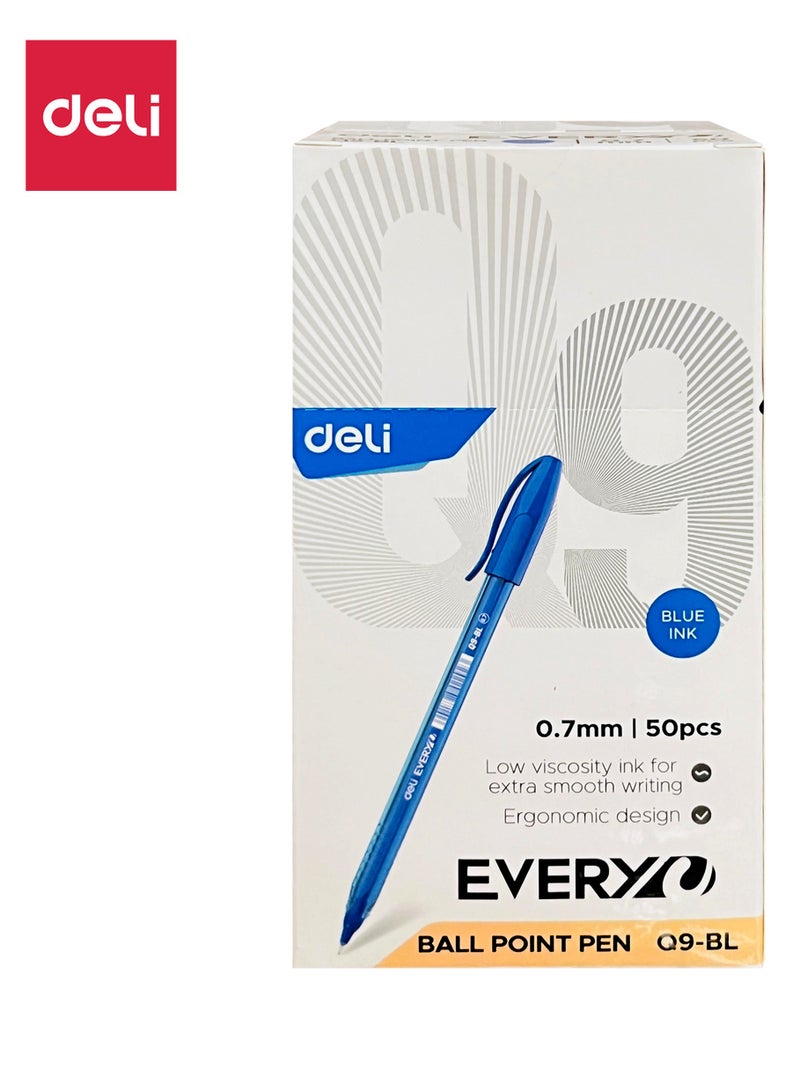 Deli EQ9-BL Ball Point Pen Mini Tip 0.7mm Blue - 50pcs/box - ideal for office and school writing - Image 1