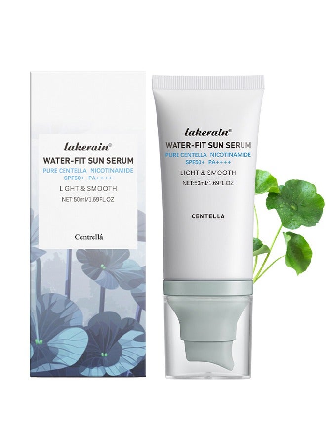 lakerain Centella Water-Fit Sun Serum,Centella Calming Vegan Moisture SPF 50+ PA++++ Non-Sticky No White Cast Light-Weight Safe UVA UVB Dry Oily Sensitive Acne-Prone Skin - Image 1