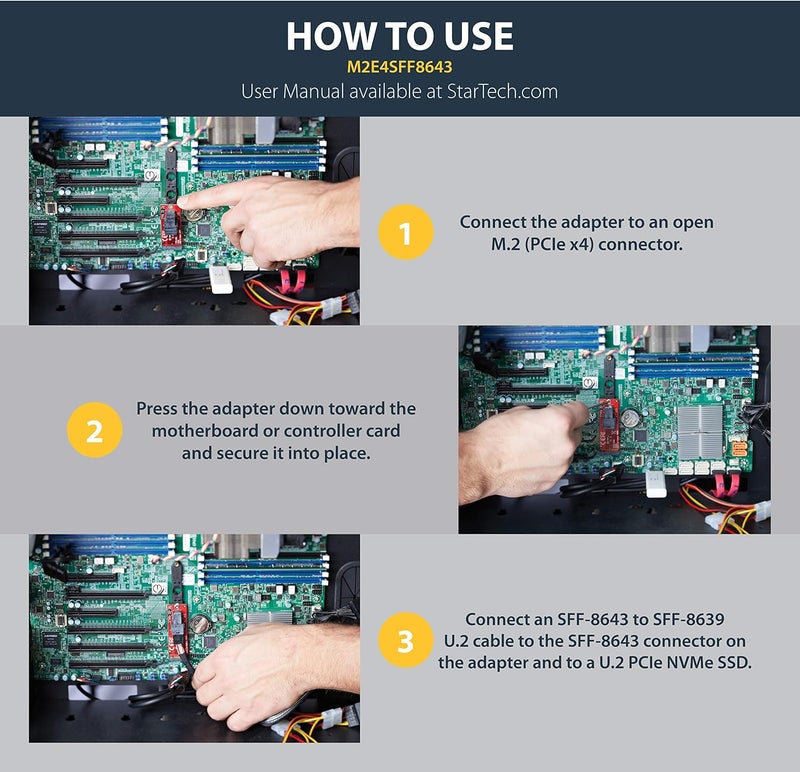 StarTech .com U.2 to M.2 Adapter - for 1 x U.2 PCIe NVMe SSD - M.2 PCIe x4 Host Interface - U.2 SSD - M.2 PCIe Adapter - U.2 Drive , TAA (M2E4SFF8643) - Image 4
