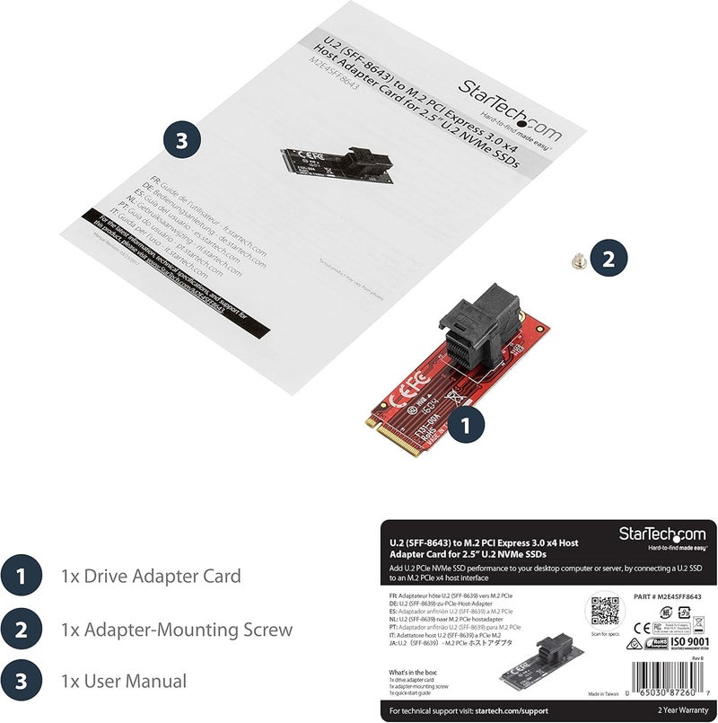 StarTech .com U.2 to M.2 Adapter - for 1 x U.2 PCIe NVMe SSD - M.2 PCIe x4 Host Interface - U.2 SSD - M.2 PCIe Adapter - U.2 Drive , TAA (M2E4SFF8643) - Image 5