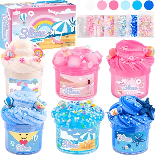 Rowecvce 6 Pack Slimes Pink Blue Slime kit Cloud Butter Clear Slime Party Favors Sensory Toys for Kids Girls Boys Ages 412 Goodie Bag Stuffers Birthday Gift Ideas Cute Stuff - Image 1