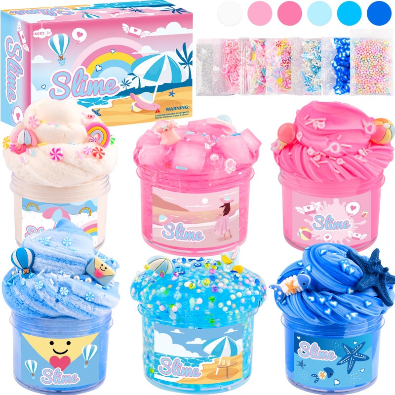 Rowecvce 6 Pack Slimes Pink Blue Slime kit Cloud Butter Clear Slime Party Favors Sensory Toys for Kids Girls Boys Ages 412 Goodie Bag Stuffers Birthday Gift Ideas Cute Stuff - Image 3