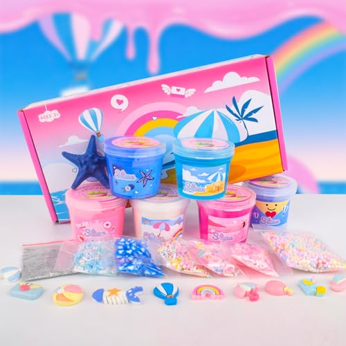 Rowecvce 6 Pack Slimes Pink Blue Slime kit Cloud Butter Clear Slime Party Favors Sensory Toys for Kids Girls Boys Ages 412 Goodie Bag Stuffers Birthday Gift Ideas Cute Stuff - Image 5