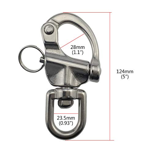 keehui Pair 5inches Swivel Eye Snap Shackles Quick Release Bail Rigging Sailing Boat Marine 316 Stainless Steel for Sailboat Spinnaker Halyard - Image 2