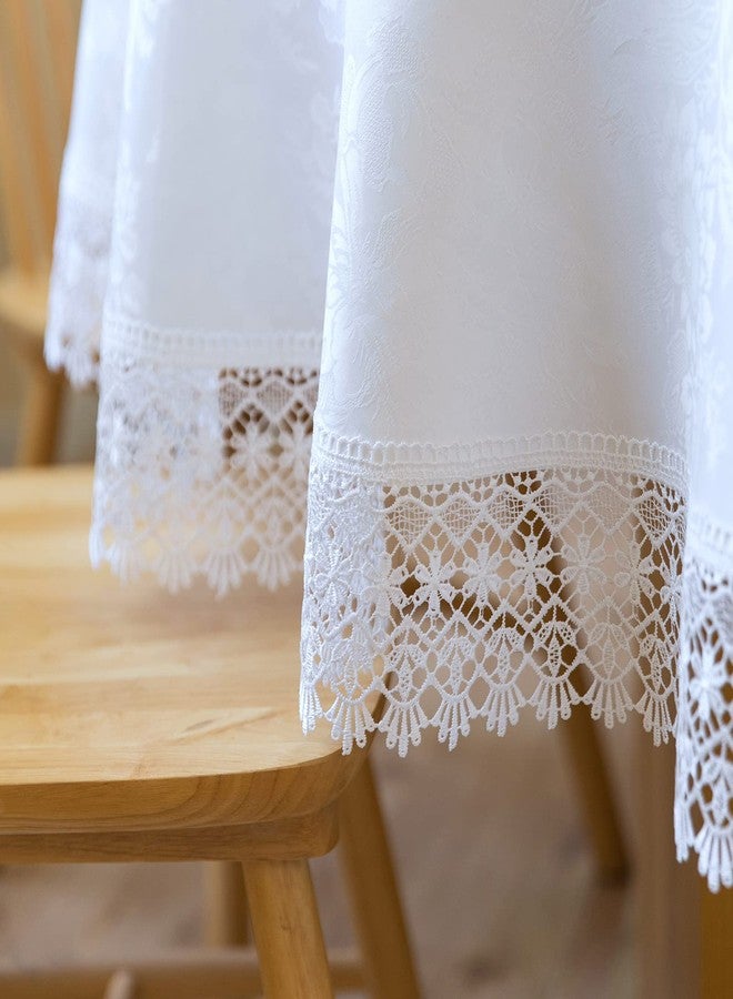BrekSdat White lace Premium Round Farmhouse Tablecloth Waterproof OilProof SpillProof AntiShrink Soft Wrinkle Resistant Decorative Fabric Table Cover Kitchen Dinning Party Wedding Banquet - Image 2