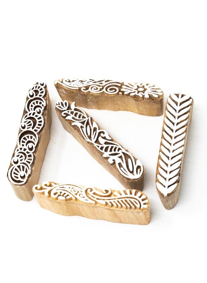 Hashcart Hashcart | Set of 5 | Wooden Stamp Block, Printing Stamp Design Set | Block for Printing Saree Border | Dresses, Craft Card Making, Scrapbook, Clay Pottery  - Image 1