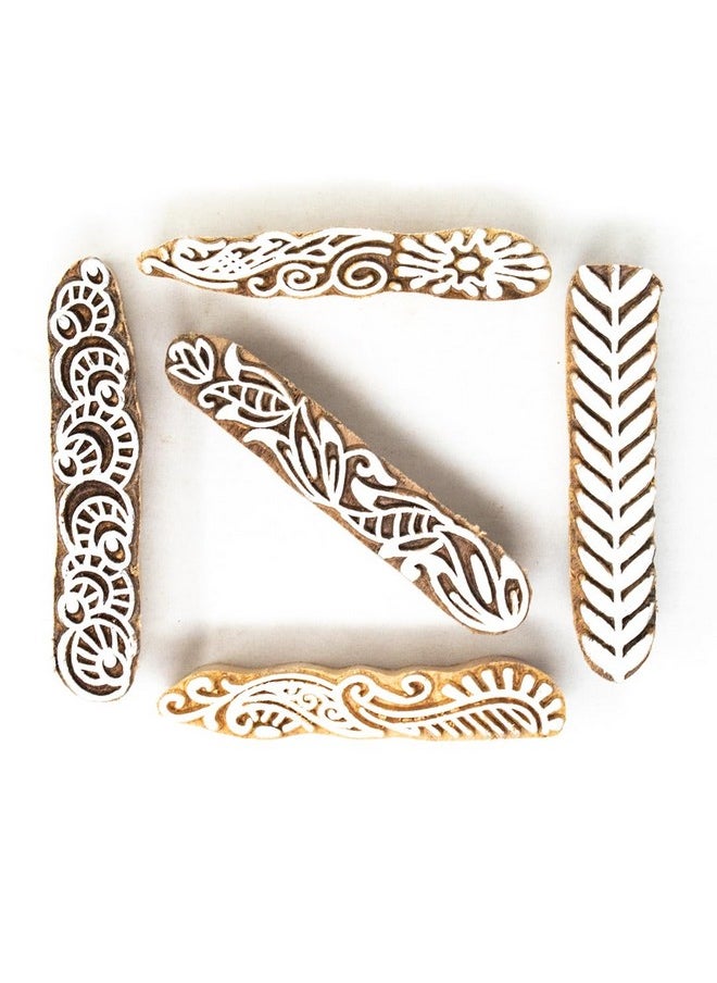 Hashcart Hashcart | Set of 5 | Wooden Stamp Block, Printing Stamp Design Set | Block for Printing Saree Border | Dresses, Craft Card Making, Scrapbook, Clay Pottery  - Image 2