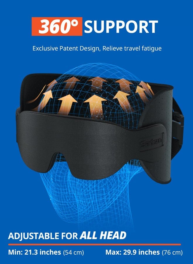 SARISUN Travel Pillow for Airplanes, Ultra-Thin Breathable Airplane Pillow Alternative, Airplane Head Strap with 3D Sleep Eye Mask, 360° Support for Long Flight, Work for Seats with Headrest, Black - Image 2