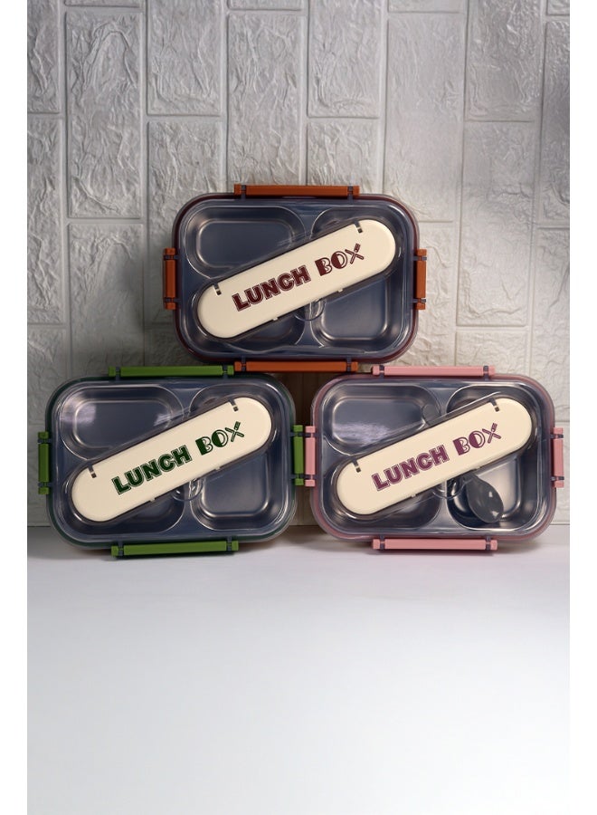 توشيونيكس صندوق غداء كلاسيكي من الفولاذ المقاوم للصدأ سعة 1.8 لتر - صندوق وجبات بينتو بثلاثة أقسام وملعقة وفتحة أدوات مائدة مدمجة في الغطاء - آمن للاستخدام في الفريزر وغسالة الأطباق والميكروويف، مانع للتسرب ومحكم الإغلاق مع ثلاثة أقسام، خالٍ من مادة BPA، خفيف الوزن، حاوية طعام متينة للبالغين والأطفال - للمنزل والمكتب والمدرسة وحضانة الأطفال والسفر - 21 × 14 × 6 سم - Image 5