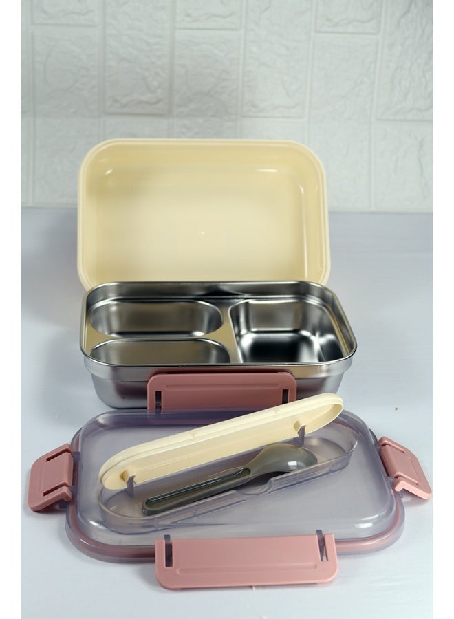 توشيونيكس صندوق غداء كلاسيكي من الفولاذ المقاوم للصدأ سعة 1.8 لتر - صندوق وجبات بينتو بثلاثة أقسام وملعقة وفتحة أدوات مائدة مدمجة في الغطاء - آمن للاستخدام في الفريزر وغسالة الأطباق والميكروويف، مانع للتسرب ومحكم الإغلاق مع ثلاثة أقسام، خالٍ من مادة BPA، خفيف الوزن، حاوية طعام متينة للبالغين والأطفال - للمنزل والمكتب والمدرسة وحضانة الأطفال والسفر - 21 × 14 × 6 سم - Image 2