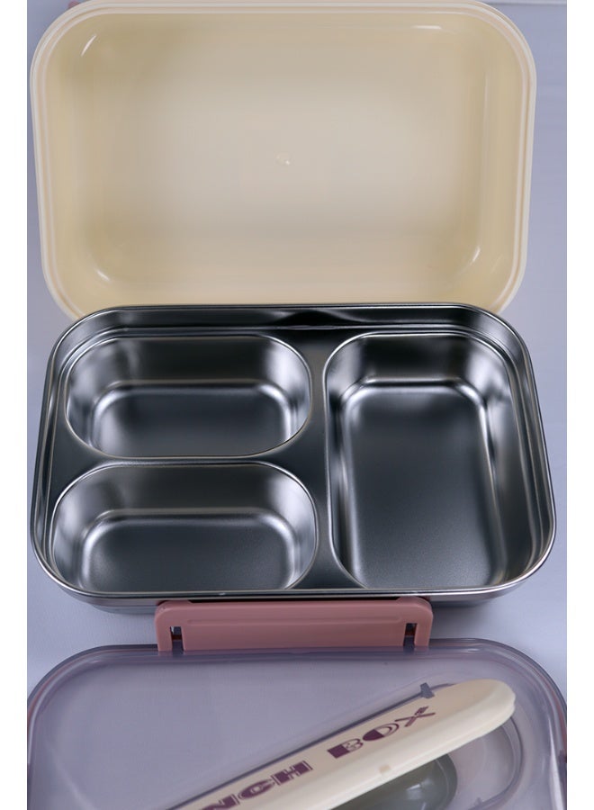 توشيونيكس صندوق غداء كلاسيكي من الفولاذ المقاوم للصدأ سعة 1.8 لتر - صندوق وجبات بينتو بثلاثة أقسام وملعقة وفتحة أدوات مائدة مدمجة في الغطاء - آمن للاستخدام في الفريزر وغسالة الأطباق والميكروويف، مانع للتسرب ومحكم الإغلاق مع ثلاثة أقسام، خالٍ من مادة BPA، خفيف الوزن، حاوية طعام متينة للبالغين والأطفال - للمنزل والمكتب والمدرسة وحضانة الأطفال والسفر - 21 × 14 × 6 سم - Image 4