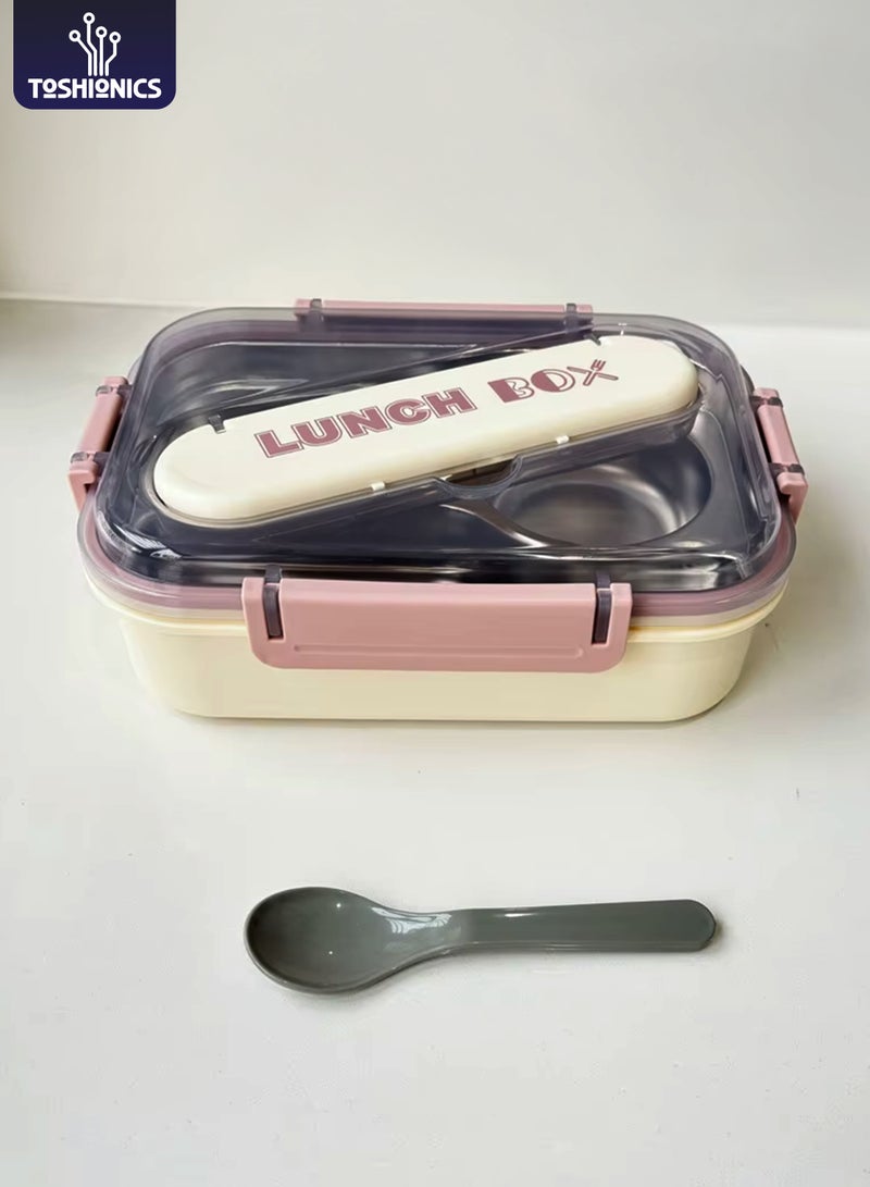 توشيونيكس صندوق غداء كلاسيكي من الفولاذ المقاوم للصدأ سعة 1.8 لتر - صندوق وجبات بينتو بثلاثة أقسام وملعقة وفتحة أدوات مائدة مدمجة في الغطاء - آمن للاستخدام في الفريزر وغسالة الأطباق والميكروويف، مانع للتسرب ومحكم الإغلاق مع ثلاثة أقسام، خالٍ من مادة BPA، خفيف الوزن، حاوية طعام متينة للبالغين والأطفال - للمنزل والمكتب والمدرسة وحضانة الأطفال والسفر - 21 × 14 × 6 سم - Image 1